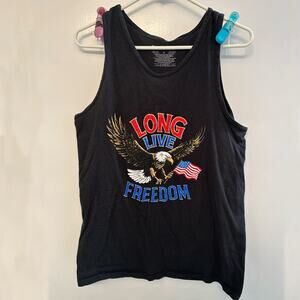 Black Long Live Freedom Eagle American Flag Graphic Tank Top Men’s Size M